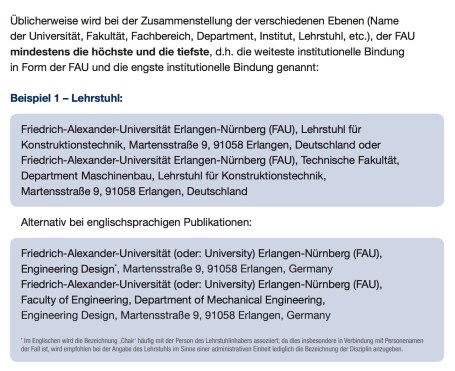 FAU - Empfehlungen für die standardisierte Angabe der Affiliation bei deutschund englischsprachigen Publikationen
